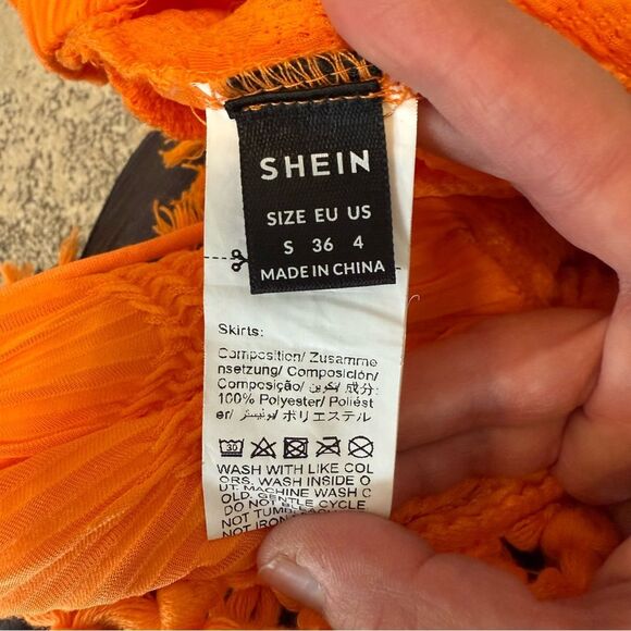 Shein Orange Crinkled Crochet Fringe Two-Piece Skirt Set Size Small - Picture 10 of 10